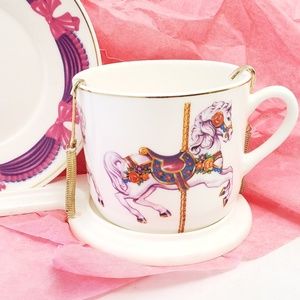 Vintage TeleFloral Carousel Horse Cup Saucer Gift Set